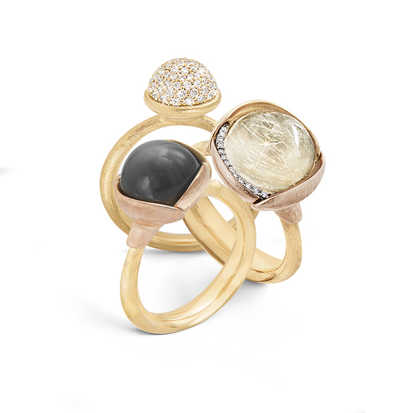 OLE LYNGGAARD COPENHAGEN Lotus ring pavé mellom i gult gull med diamanter