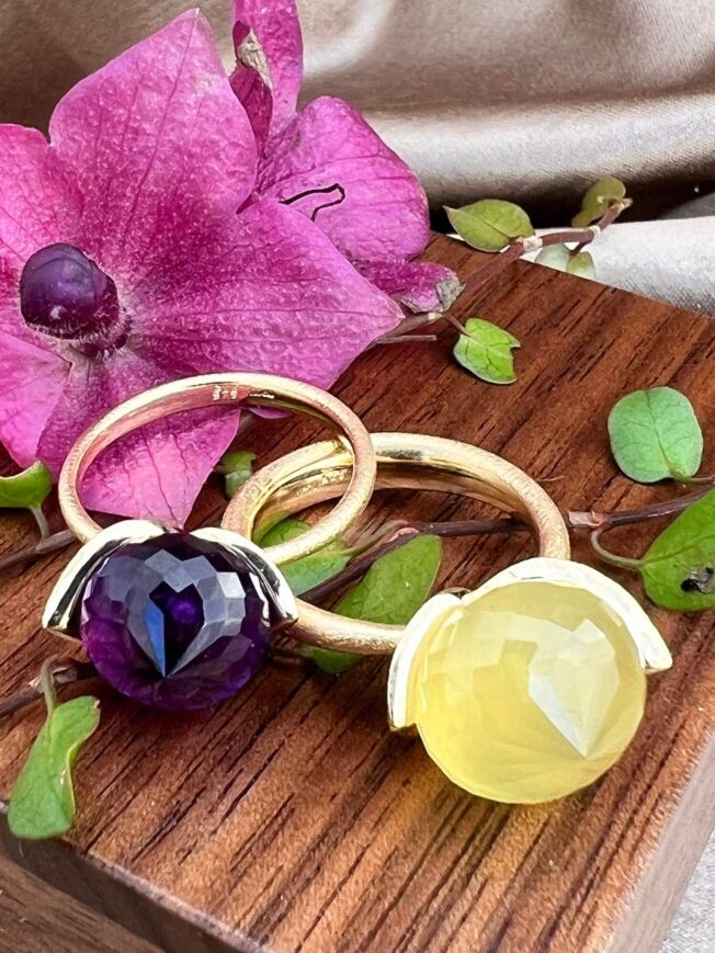 Noën «Dolce large» ring i forgylt sølv med Lemon kvarts