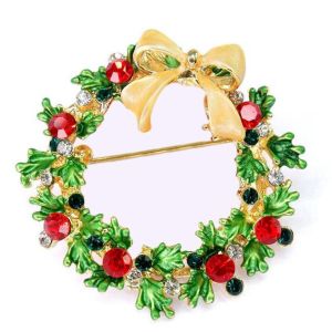 Julenål, krans med stener i gullfarget metall