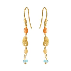 5679-2-600 Susanne Friis Bjørner øreheng i forgylt sølv med apatitt, gul serpentin og perle