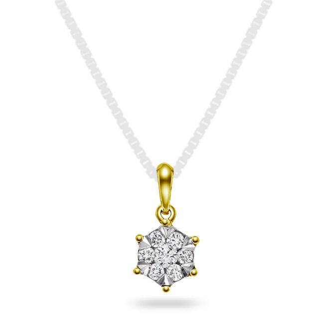 Anheng i gull med diamanter fattet som en illusjon. Gir inntrykk av å være en stor sten.