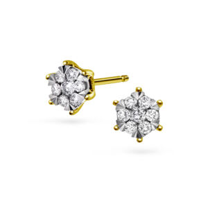 59996 Ørepynt i gull med diamanter fattet som en illusjon. Gir inntrykk av å være en stor sten.