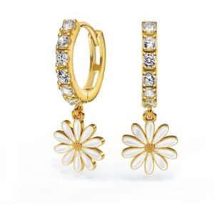 701303 Liv ørering "Prestekrage" i forgylt sølv med hvit emalje og c.zirkonia