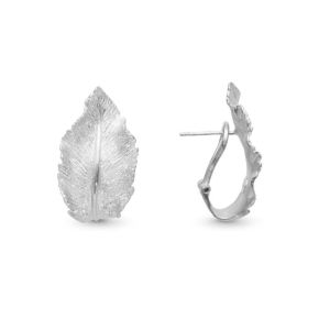 9391-1RH Stardust Leaf ørepynt i rhodinert sølv, buet