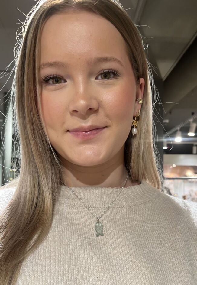 Susanne Friis Bjørner sølv kjede med fisk av grønn kvarts