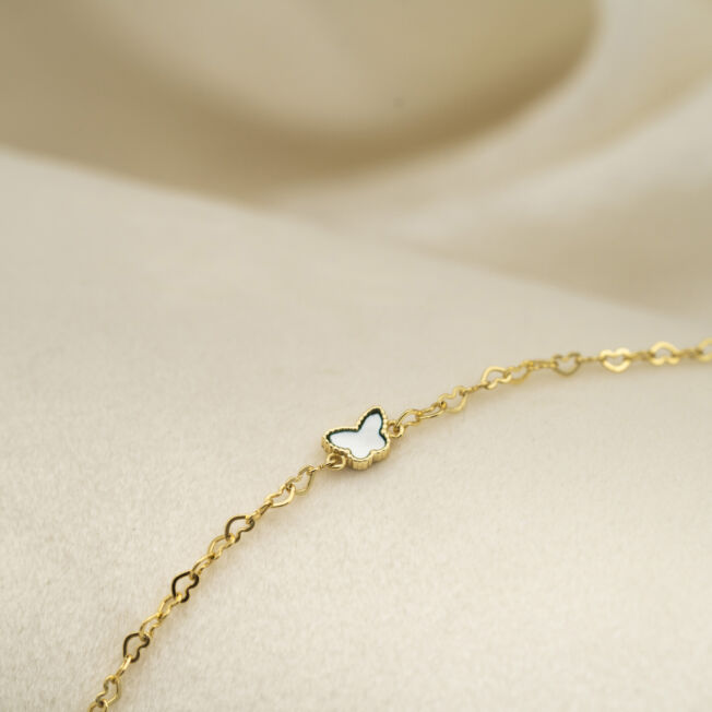 25507-1 Prins og prinsesse, sommerfugl armbånd med lys blå perlemor