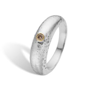 By Birdie "Waldorf slim ring" i sølv med gult gull detaljer og diamant