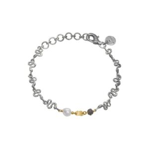 By Birdie "Serpent mountain" armbånd i sølv med gult gull, perle og diamant