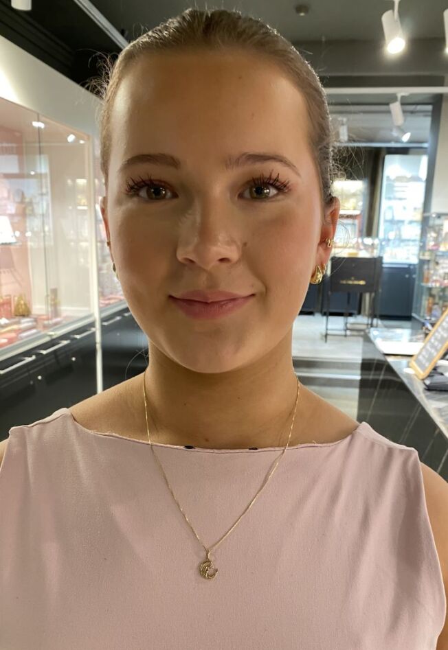 Gult gull 18 K anheng Katt i måne med c.zirkonia