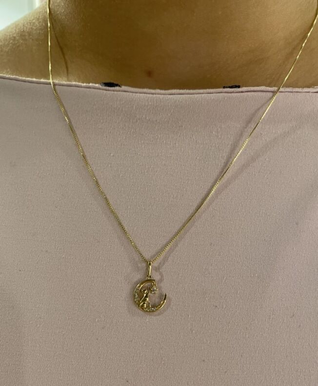Gult gull 18 K anheng Katt i måne med c.zirkonia