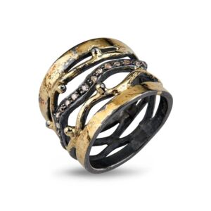 By Birdie "Ring Benedict" i sølv med gult gull detaljer og diamanter