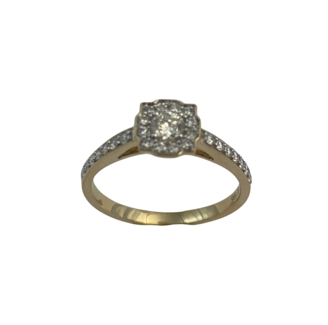 Gult gull rosettring med diamanter 0,38 W.SI