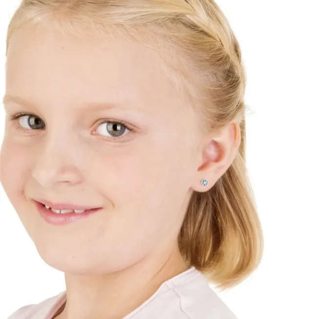 Blomdahl ørepynt blomst i plast med blå krystaller