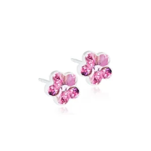 Blomdahl ørepynt blomst i plast med rosa krystaller