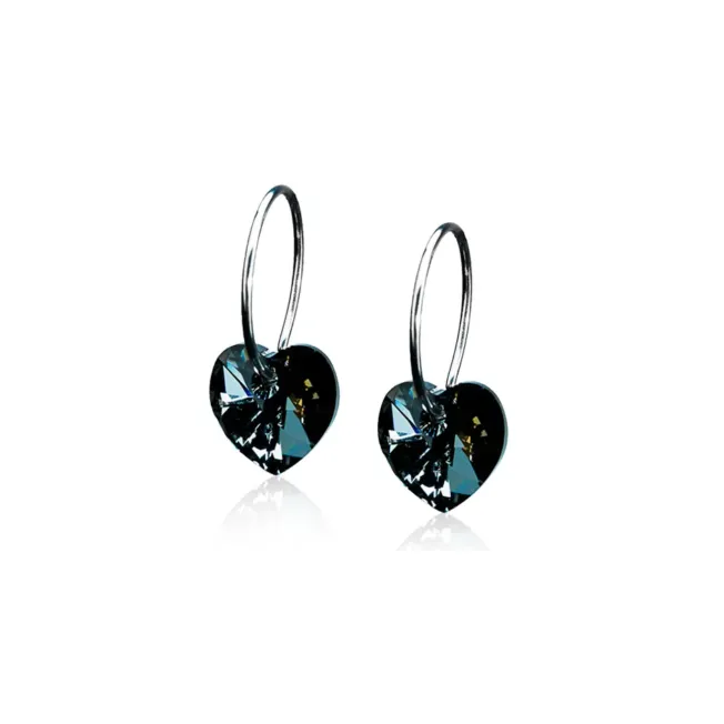 Blomdahl Heart øreringer i titan med black diamond-farget krystall