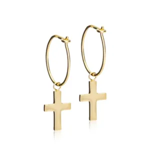 Blomdahl Pendant cross øreringer i gullfarget titan
