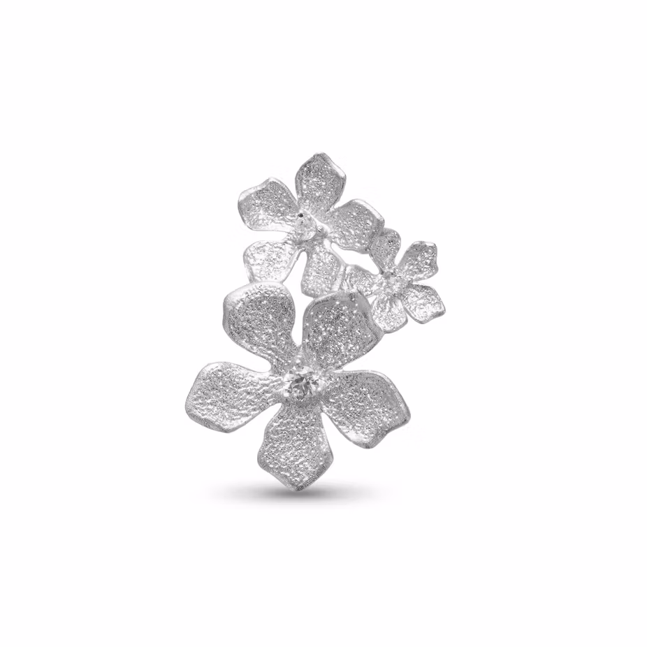 9395-5RH Catwalk Exclusive "Stardust triple Flower brosch" brosje i rhodinert sølv