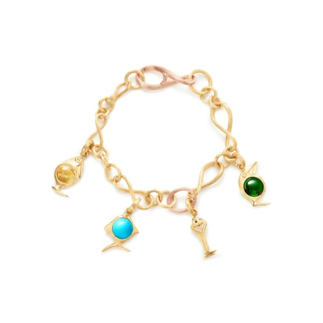 Lovelenke i gult gull med charms medcharms fra Ole Lynggaard