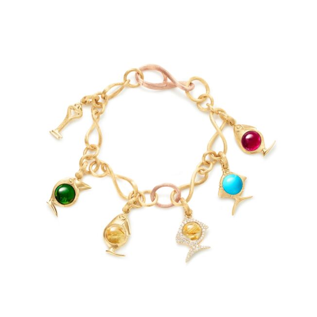 OLE LYNGGAARD COPENHAGEN Bird Family Charm i gult gull med cerise turmalin