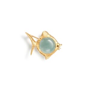 Young Fish brosje i 18 k gult gull fra Ole Lynggaard med akvamarin