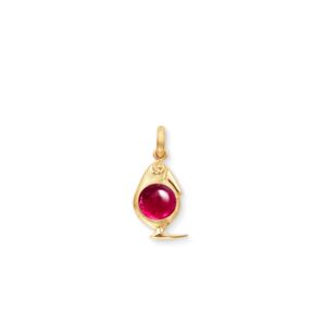 A3260-401 OLE LYNGGAARD COPENHAGEN Bird Family Charm i gult gull med cerise turmalin