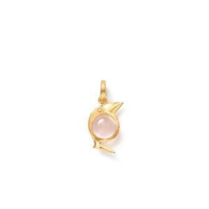 OLE LYNGGAARD COPENHAGEN Bird Family Charm i gult gull med rosenkvarts