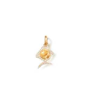 OLE LYNGGAARD COPENHAGEN Young Fish Charm Pavé i gult gull med diamanter og rutilkvarts