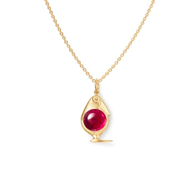 OLE LYNGGAARD COPENHAGEN Bird Family Pendant i gult gull med cerise turmalin