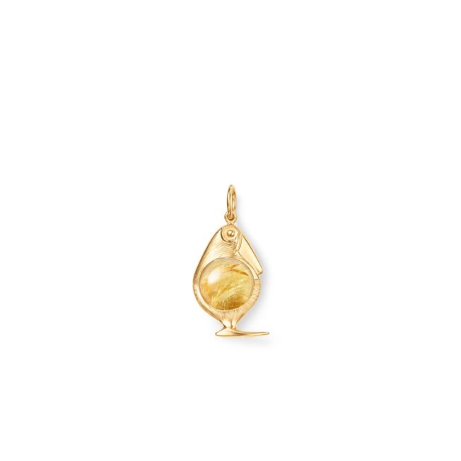 OLE LYNGGAARD COPENHAGEN Bird Family Pendant i gult gull med rutilkvarts