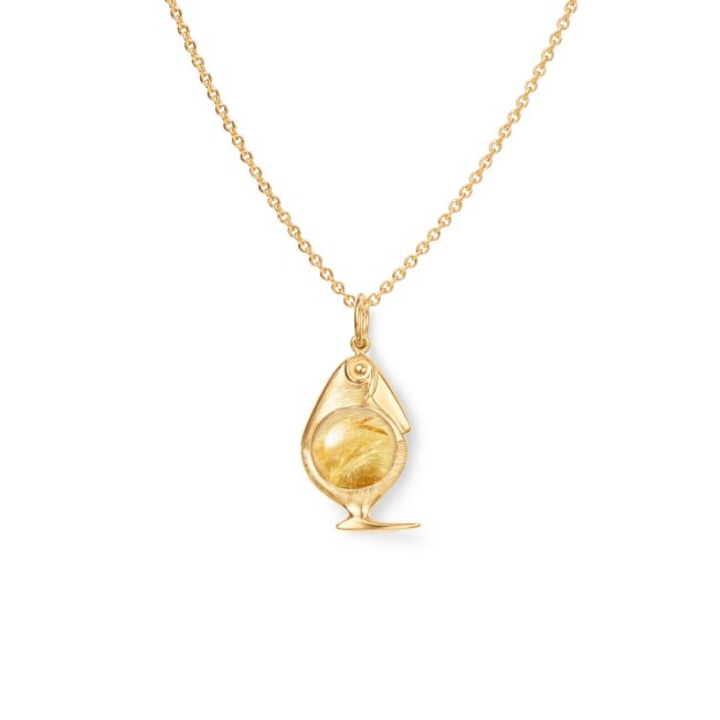 OLE LYNGGAARD COPENHAGEN Bird Family Pendant i gult gull med rutilkvarts