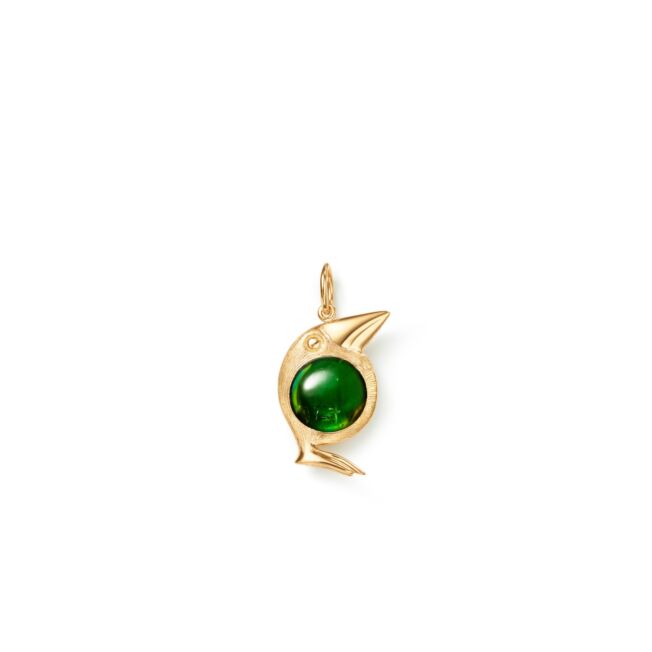 OLE LYNGGAARD COPENHAGEN Bird Family Pendant i gult gull med grønn turmalin