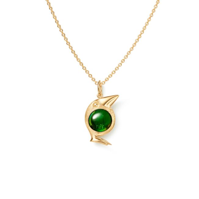 OLE LYNGGAARD COPENHAGEN Bird Family Pendant i gult gull med grønn turmalin