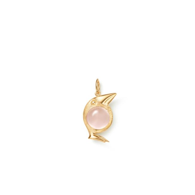 OLE LYNGGAARD COPENHAGEN Bird Family Pendant i gult gull med rosenkvarts