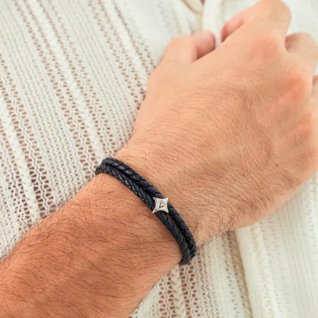 Bolo Leather blue armbånd to-radet flettet skinn