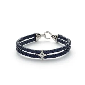 Bolo_Leather_Blue-Bracelets-L00050-Blue Bolo Leather blue armbånd to-radet flettet skinn