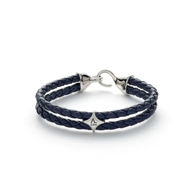Bolo Leather blue armbånd to-radet flettet skinn