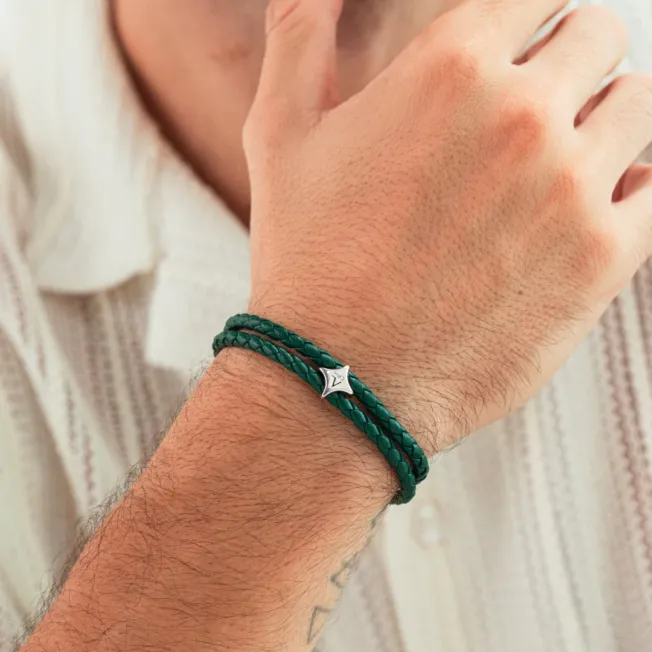 Bolo Leather Green armbånd to-radet flettet skinn
