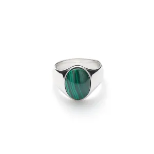 Oval Signet Ring malakitt i sølv