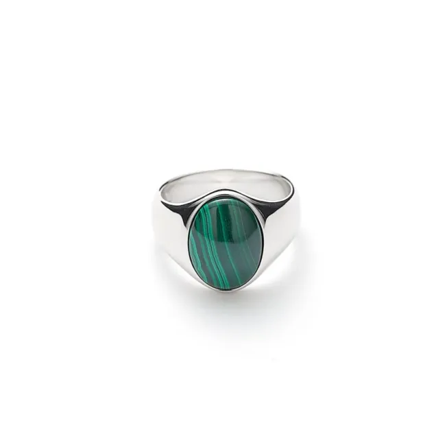 Oval Signet Ring malakitt i sølv