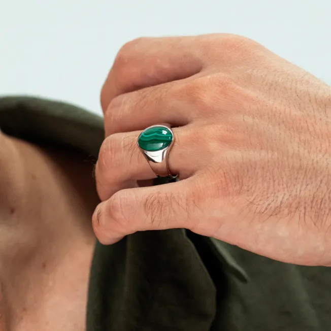 Oval Signet Ring malakitt i sølv