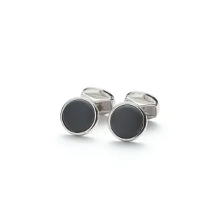 Cufflinks Round Onyx Matte i sølv