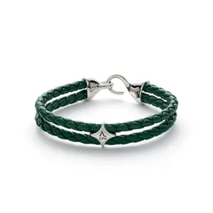 L00080 Bolo_Leather_Green-Bracelets--Green Bolo Leather Green armbånd to-radet flettet skinn