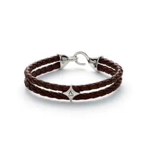L00140 Bolo_Leather_Brown-Bracelet Brown Bolo Leather Brown armbånd to-radet flettet skinn