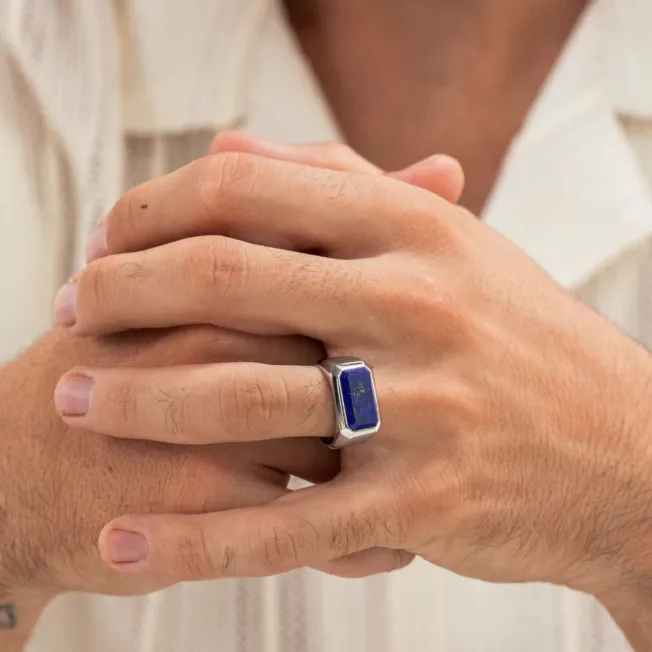 Rectangle Signet Ring Lapis i sølv