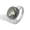 By Birdie Frida Signet Pavé Ring i sølv med diamanter og grønn ametyst