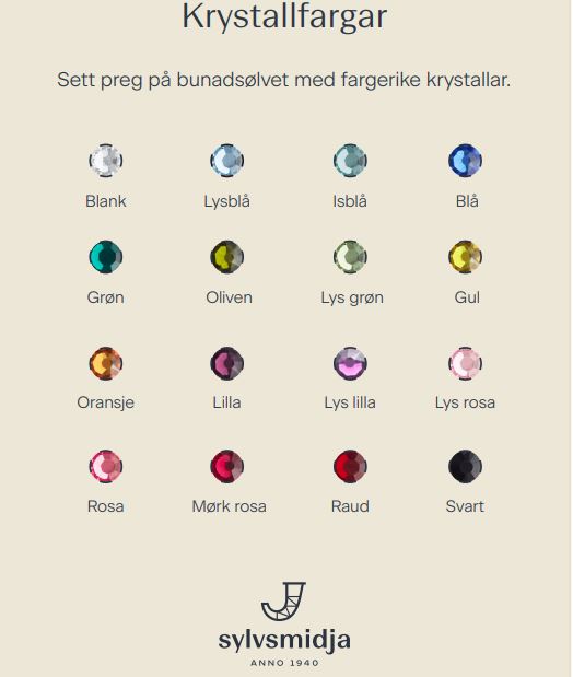 Bilde av alle de ulike fargene krystallene fra Sylvsmidja kan komme i.