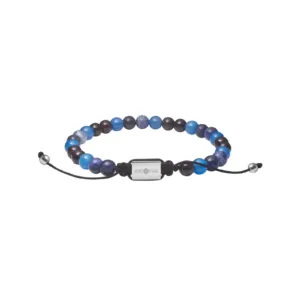80890722700 Armbånd blå agat og tigerøye med stål detaljer, regulerbart.