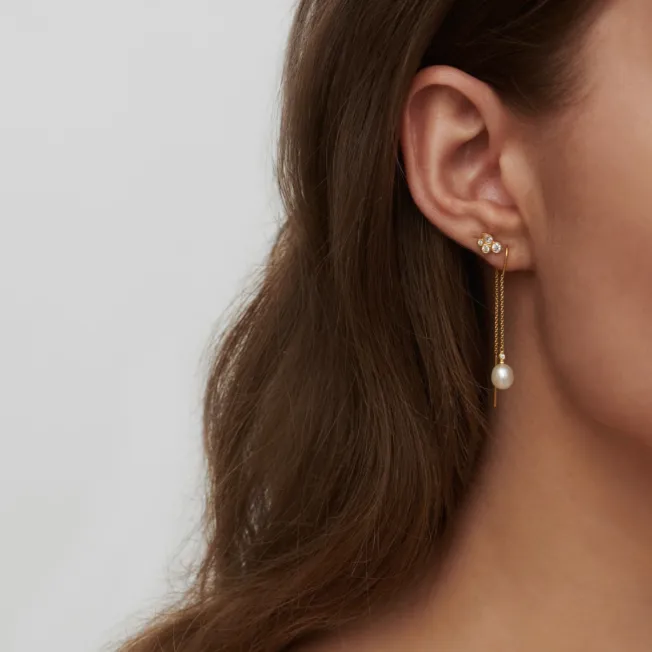 Julie Sandlau Tasha chain Earrings i forgylt sølv med ferskvannsperle