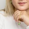 Anheng og ørepynt fra Julie Sandlau med grønn ametyst-farget krystall og LIttle Prime med røkfarget krystall anheng i forgylt sølv