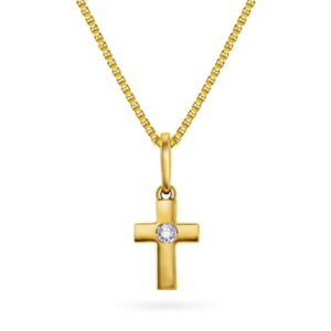 Prins og prinsesse gult gull kors med diamant 0,03 W.P